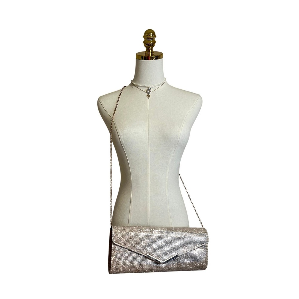 Lulu Townsend Champagne‎ Gold Glitter Envelope Clutch Crossbody Bag Evening Prom